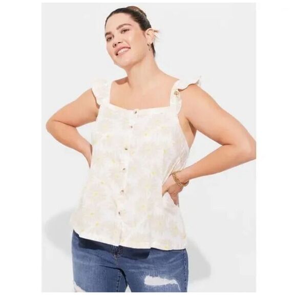 torrid Tops - Torrid 1 Daisy Daydream Tank Top Sz 1X 14 - 16 Tan White Floral